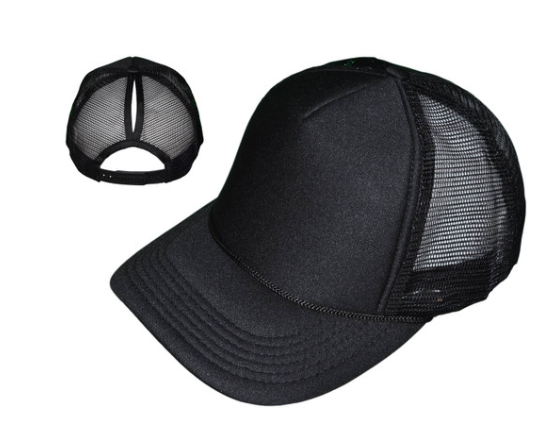 Ponytail Foam Trucker Hat - Black