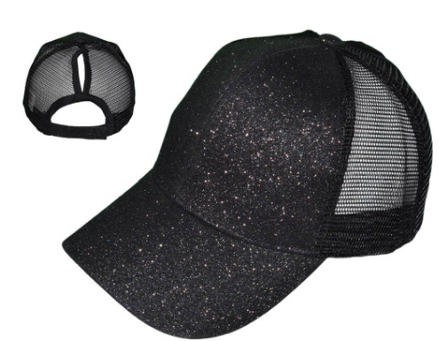 ACME Radiator Skull & Guns Woven Patch - Glitter Ponytail Trucker Hat - Black