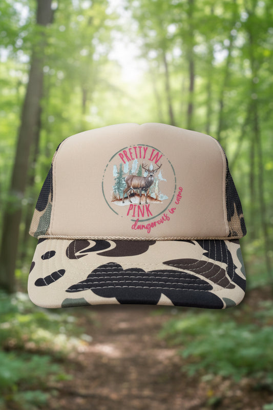 Pretty in Pink Dangerous in Camo Trucker Hat