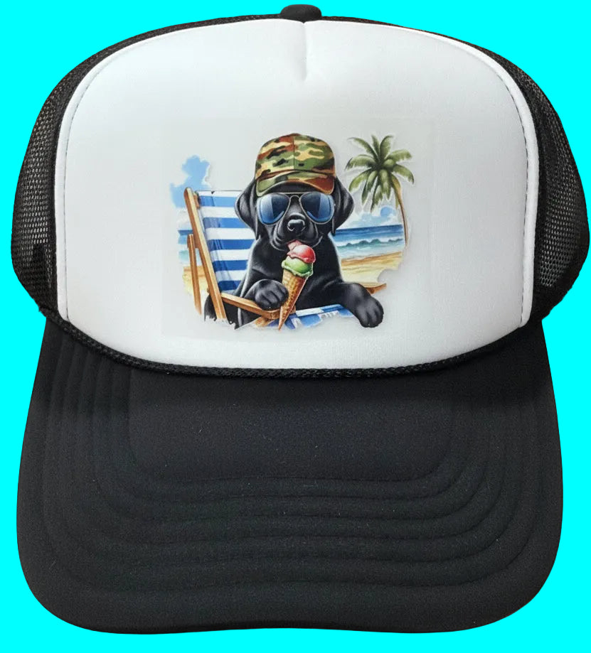 Dog Eating Ice Cream Trucker Hats