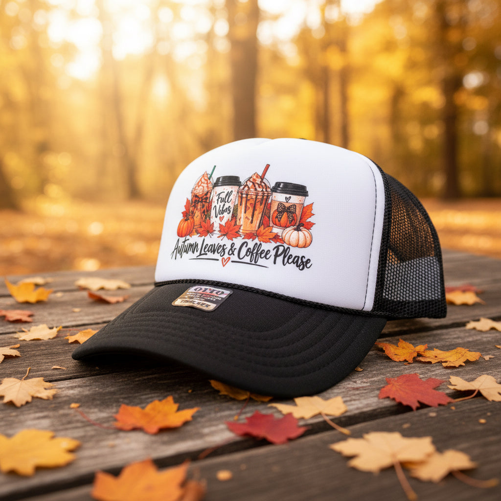 Autumn Leaves & Coffee Please Trucker Hat