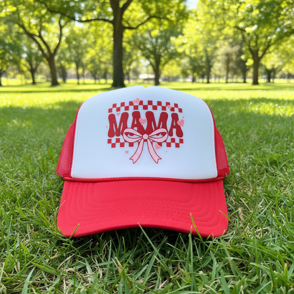 MAMA Pink Bow Trucker Hat