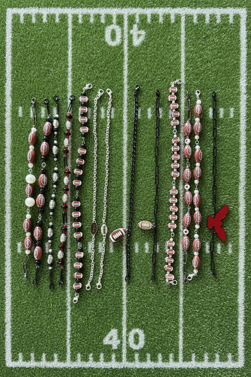A collection of football hat chains