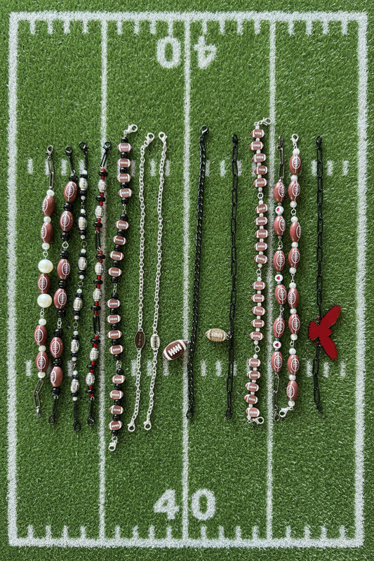 A collection of football hat chains