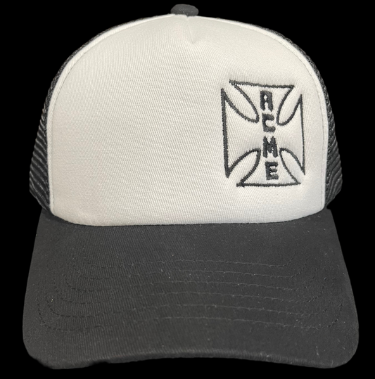 ACME Embroidered logo - Cotton Foam Trucker Hat - White & Black