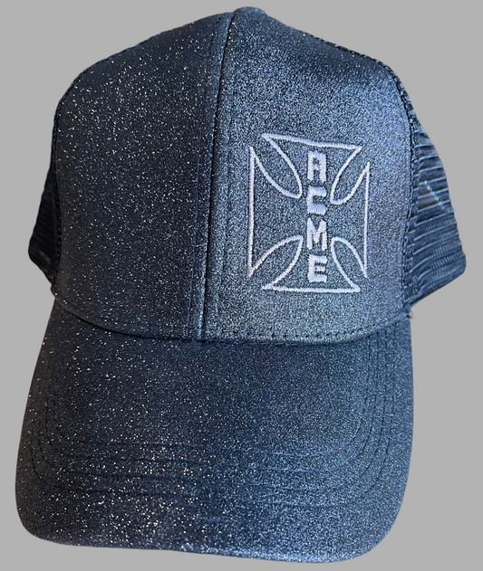 ACME Embroidered Logo - Glitter Ponytail Trucker Hat - Black