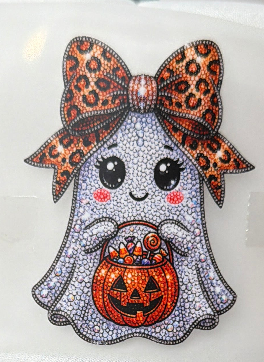 Sparkle Ghost with Leopard Bow Trucker Hat